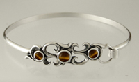 Sterling Silver Victorian Strap Latch Spring Hook Bangle Bracelet with Tiger Eye